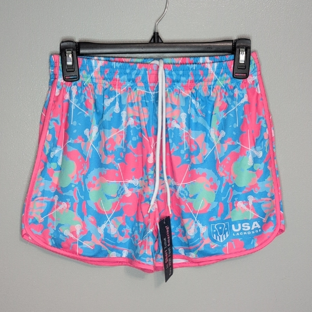 SPRING Vibrant Blue and Pink Athletic Shorts lacrosse